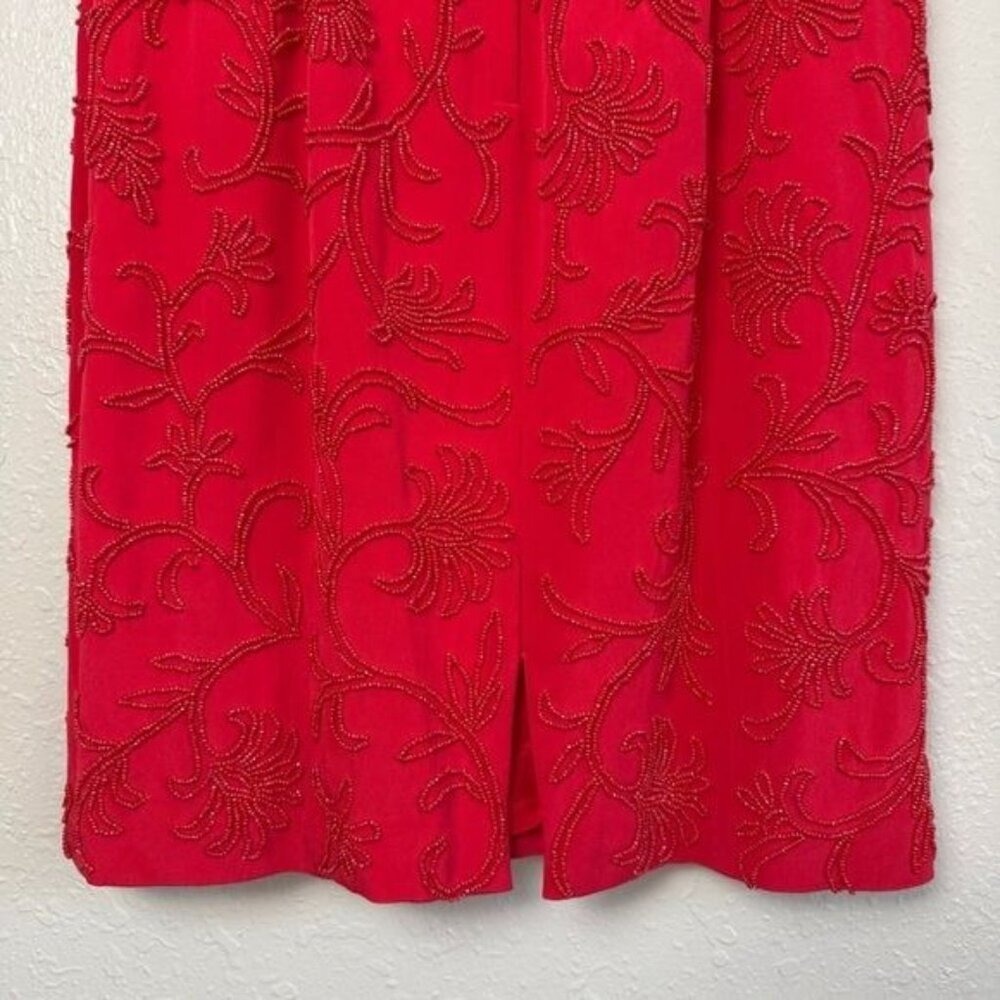 Carmen Marc Valvo silk vintage red floral sequin sheath dress 6 formal - Picture 11 of 13